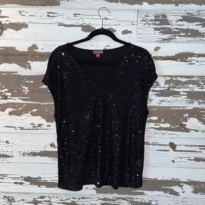 Vince Camuto Women's Sequined Cap-Sleeve V-Neck Blouse